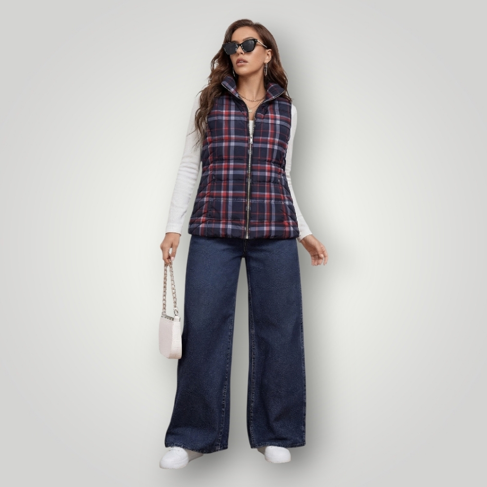 Tommy Hilfiger Plaid Puffer Vest Medium Preppy‎ Old Money Plaid Tartan Americana